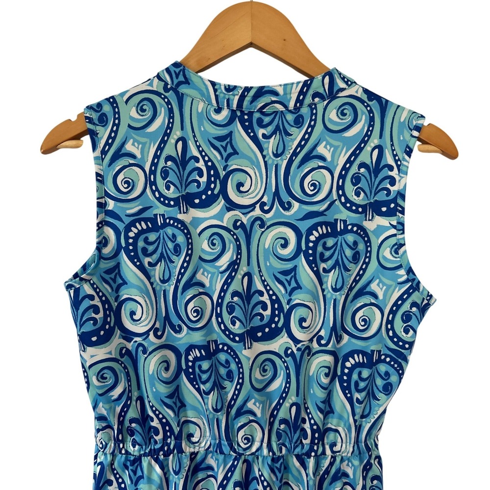 Stella Parker UPF 30 Sun Protection Paisley Drawstring Mini Dress S Blue Resort - Picture 5 of 9